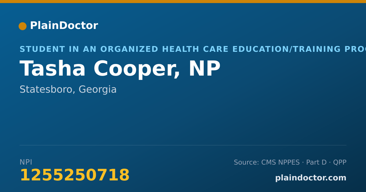 Shareable card for Tasha Cooper, NP - Student in an Organized Health Care Education/Training Program, Statesboro, GA