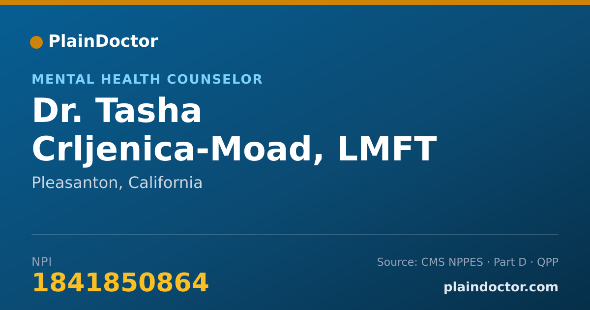 Shareable card for Tasha Crljenica-Moad, LMFT - Mental Health Counselor, Pleasanton, CA