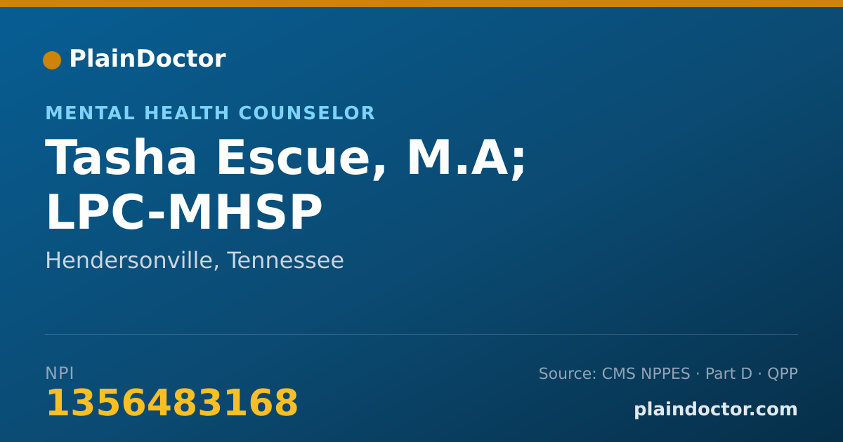 Shareable card for Tasha Escue, M.A; LPC-MHSP - Mental Health Counselor, Hendersonville, TN