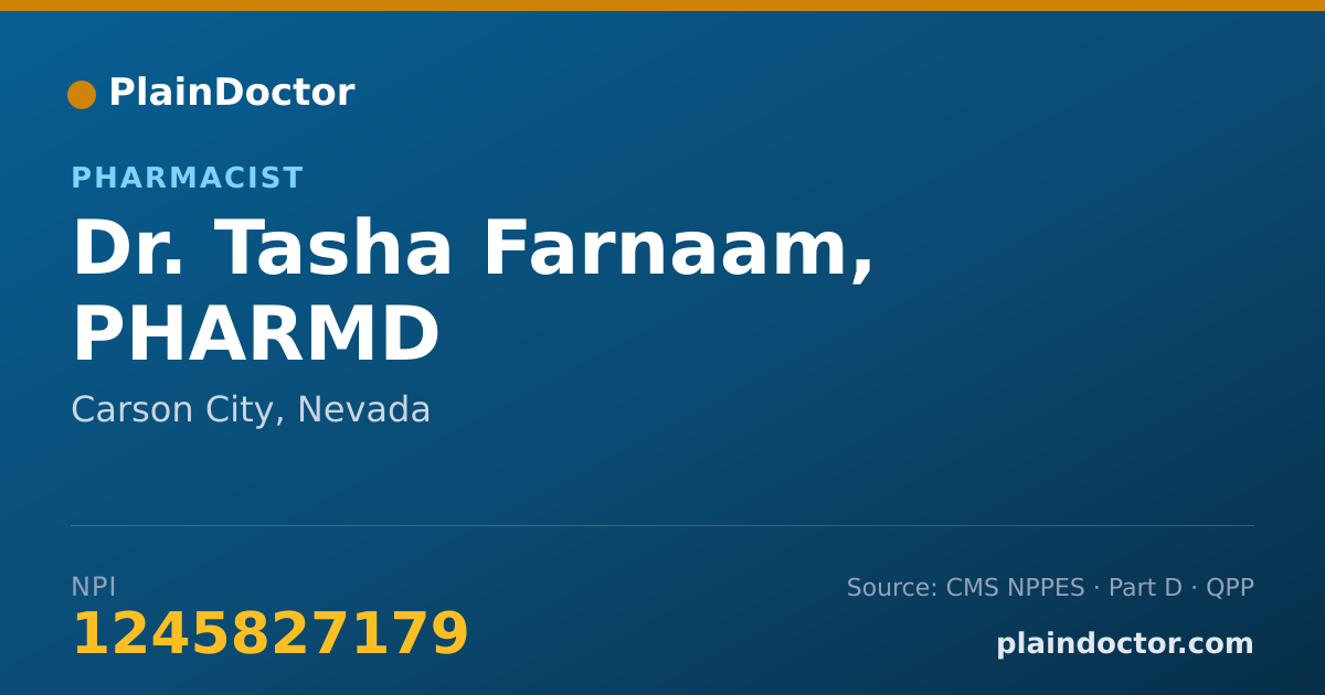 Shareable card for Tasha Farnaam, PHARMD - Pharmacist, Carson City, NV