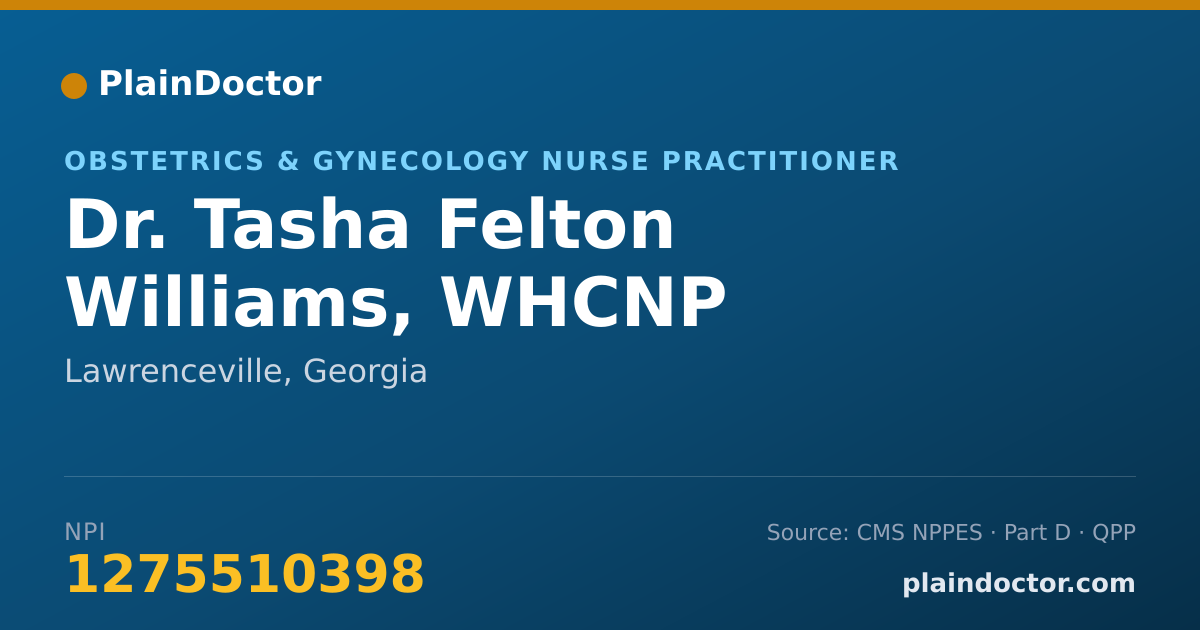 Shareable card for Tasha Felton Williams, WHCNP - Obstetrics & Gynecology Nurse Practitioner, Lawrenceville, GA