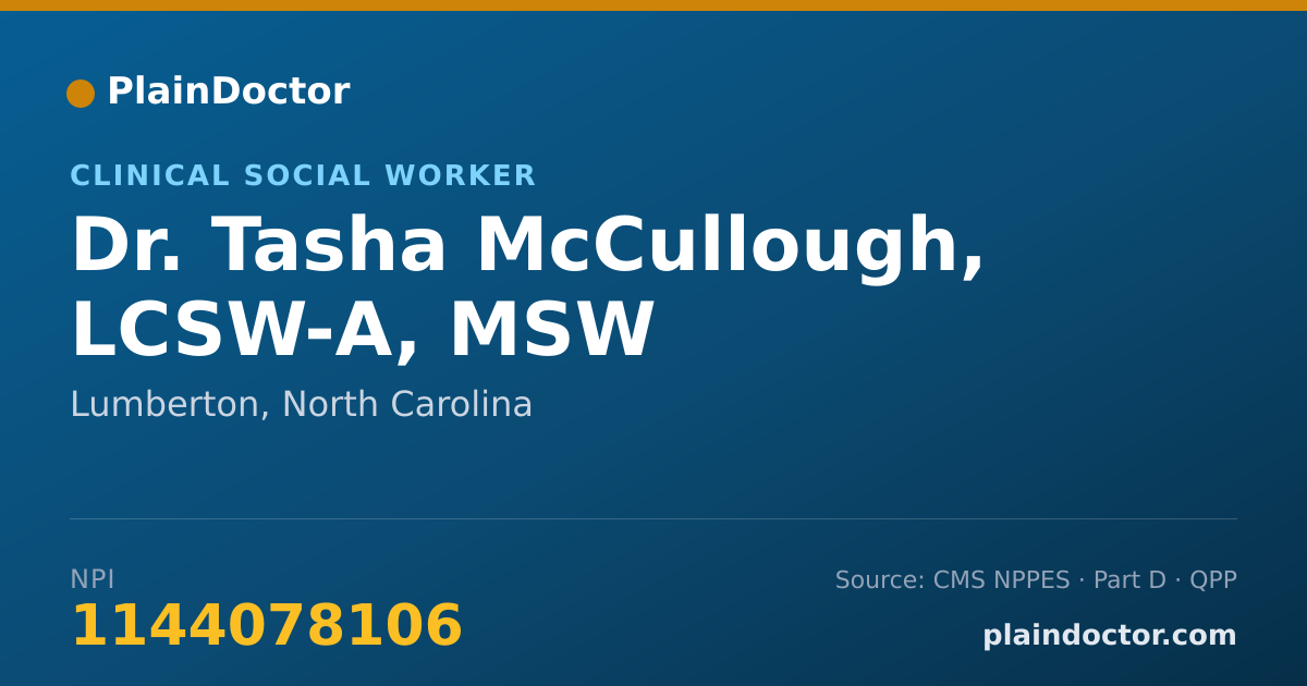 Shareable card for Tasha McCullough, LCSW-A, MSW - Clinical Social Worker, Lumberton, NC