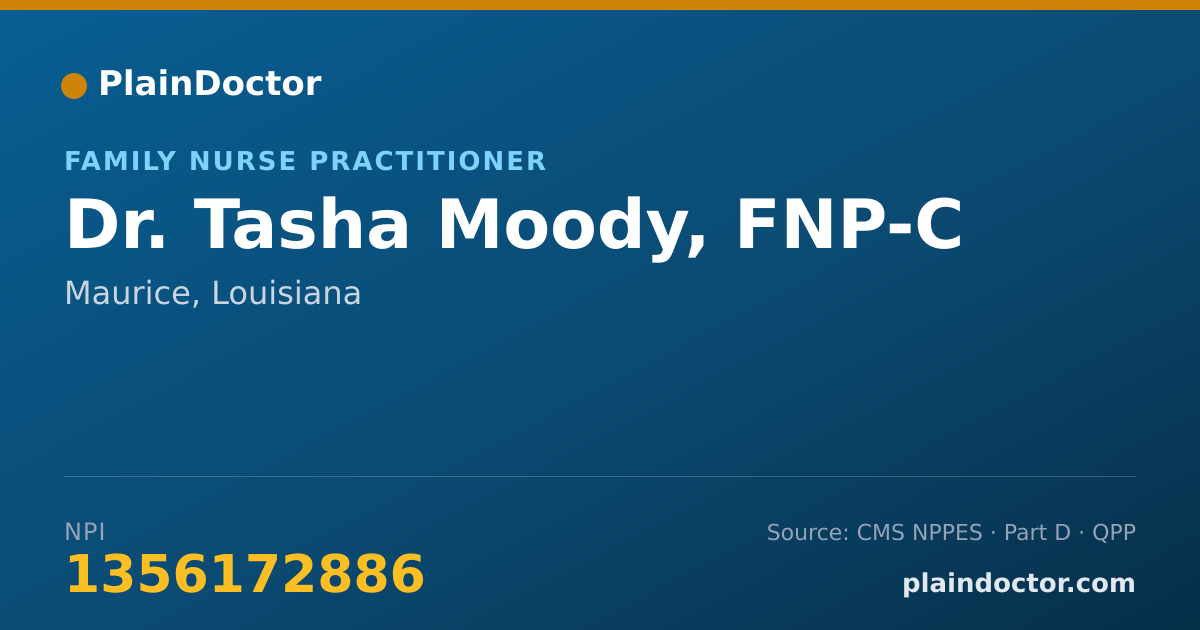 Shareable card for Tasha Moody, FNP-C - Family Nurse Practitioner, Maurice, LA