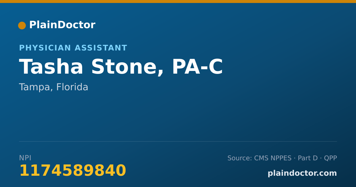 Shareable card for Tasha Stone, PA-C - Physician Assistant, Tampa, FL