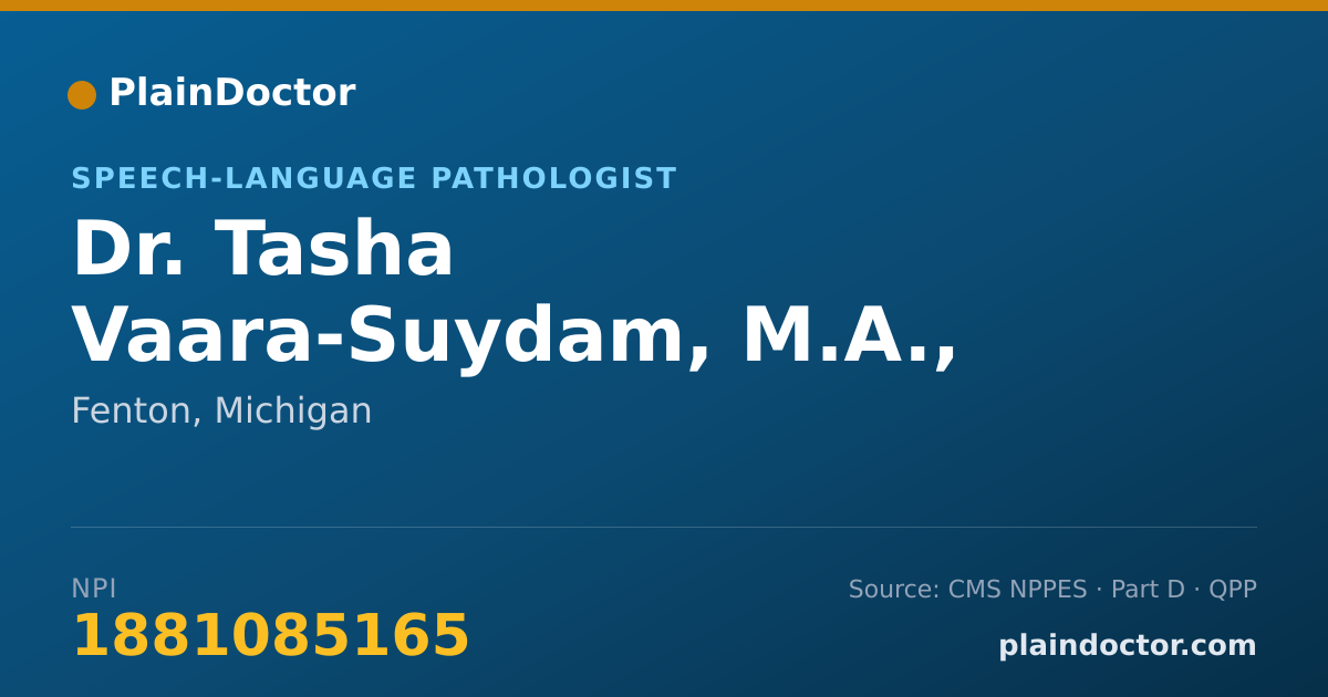 Shareable card for Tasha Vaara-Suydam, M.A., CCC-SLP - Speech-Language Pathologist, Fenton, MI