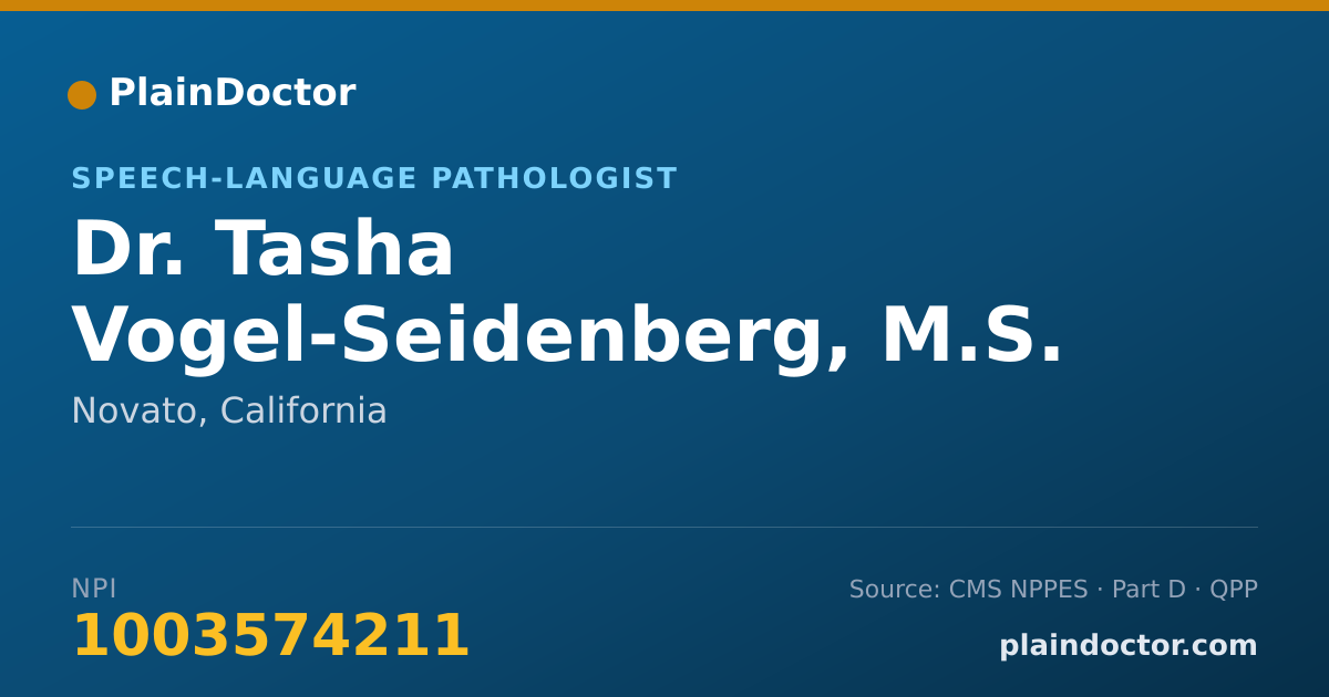 Shareable card for Tasha Vogel-Seidenberg, M.S. CCC-SLP - Speech-Language Pathologist, Novato, CA