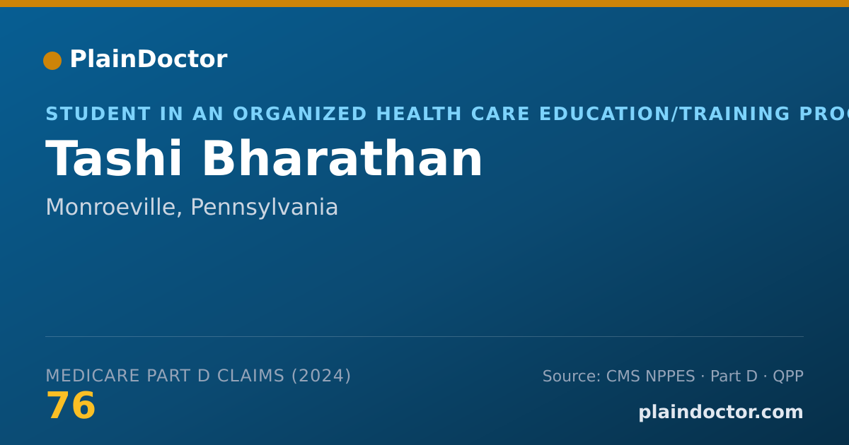 Shareable card for Tashi Bharathan - Student in an Organized Health Care Education/Training Program, Monroeville, PA