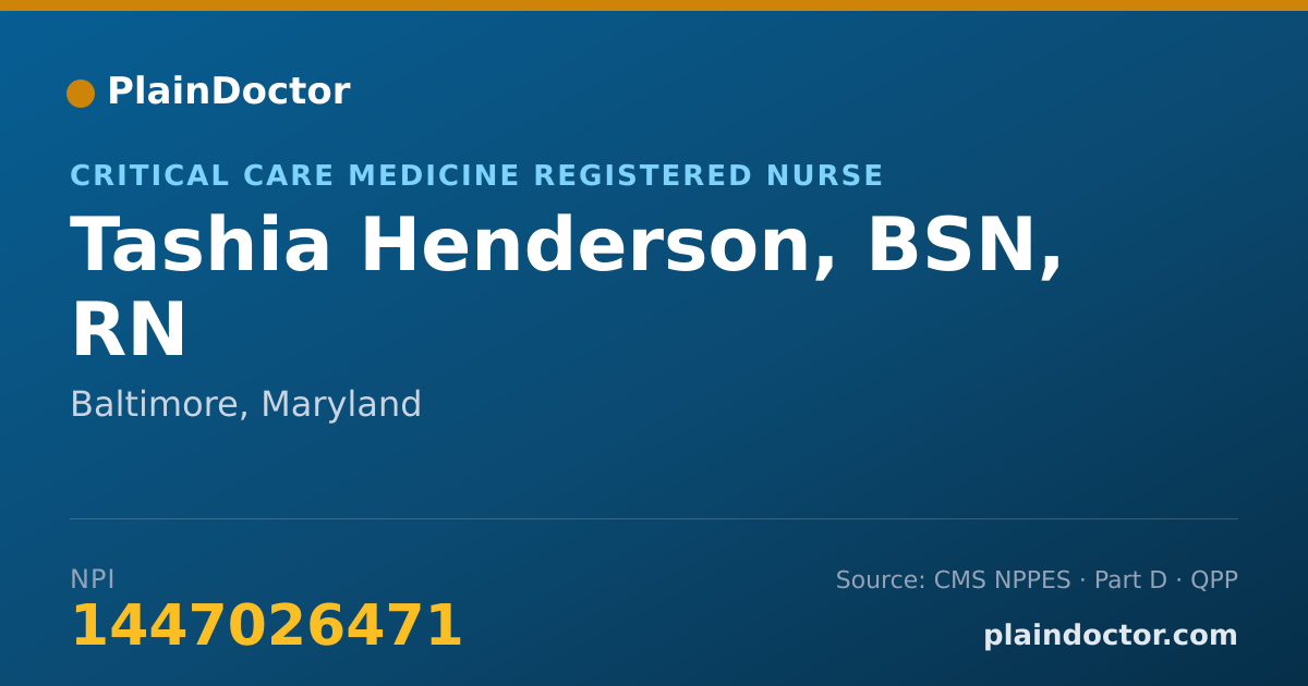 Shareable card for Tashia Henderson, BSN, RN - Critical Care Medicine Registered Nurse, Baltimore, MD