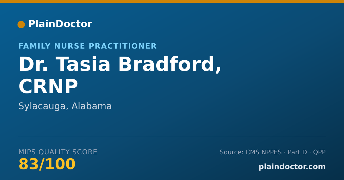 Shareable card for Tasia Bradford, CRNP - Family Nurse Practitioner, Sylacauga, AL