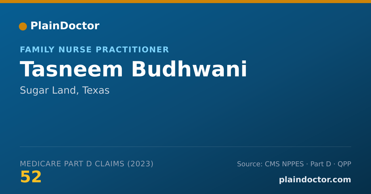Shareable card for Tasneem Budhwani - Family Nurse Practitioner, Sugar Land, TX