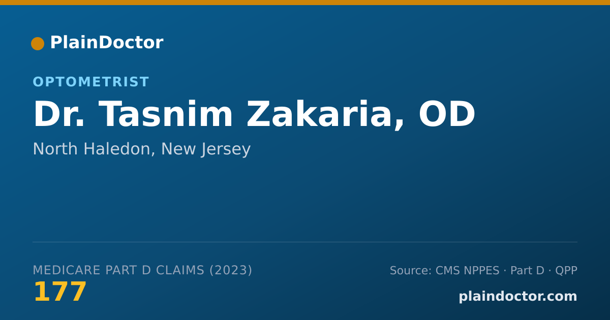 Shareable card for Tasnim Zakaria, OD - Optometrist, North Haledon, NJ