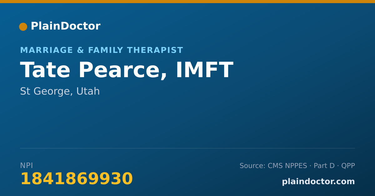 Shareable card for Tate Pearce, IMFT - Marriage & Family Therapist, St George, UT