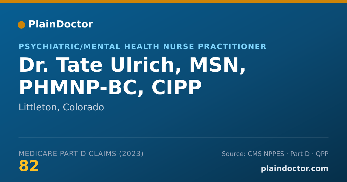 Shareable card for Tate Ulrich, MSN, PHMNP-BC, CIPP - Psychiatric/Mental Health Nurse Practitioner, Littleton, CO