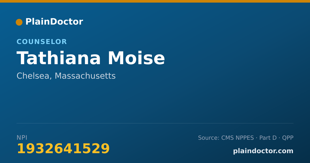 Shareable card for Tathiana Moise - Counselor, Chelsea, MA