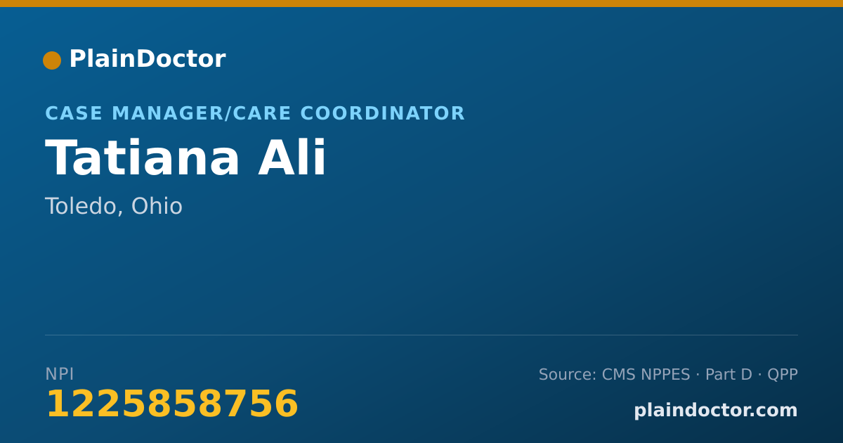 Shareable card for Tatiana Ali - Case Manager/Care Coordinator, Toledo, OH