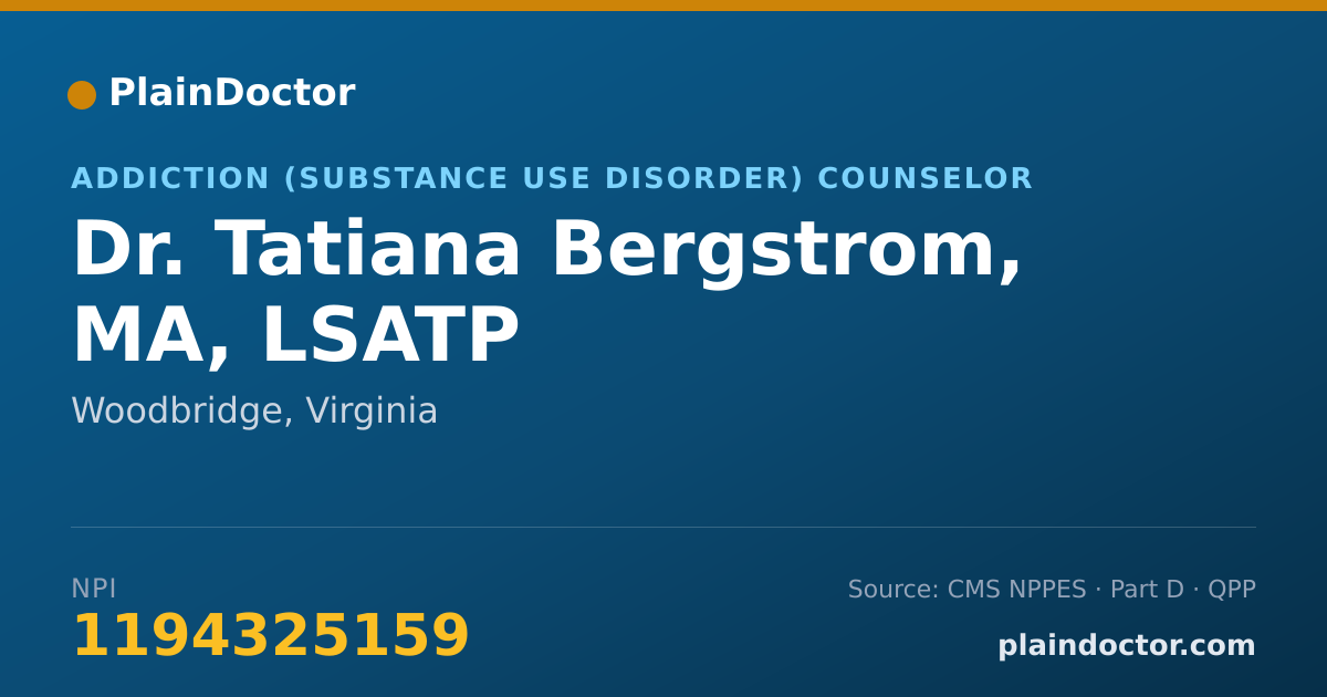 Shareable card for Tatiana Bergstrom, MA, LSATP - Addiction (Substance Use Disorder) Counselor, Woodbridge, VA