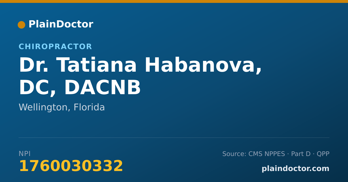 Shareable card for Tatiana Habanova, DC, DACNB - Chiropractor, Wellington, FL