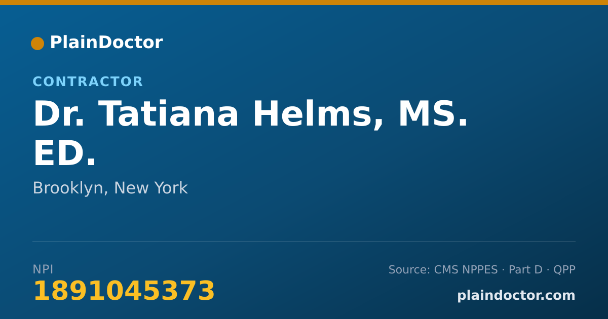 Shareable card for Tatiana Helms, MS. ED. - Contractor, Brooklyn, NY