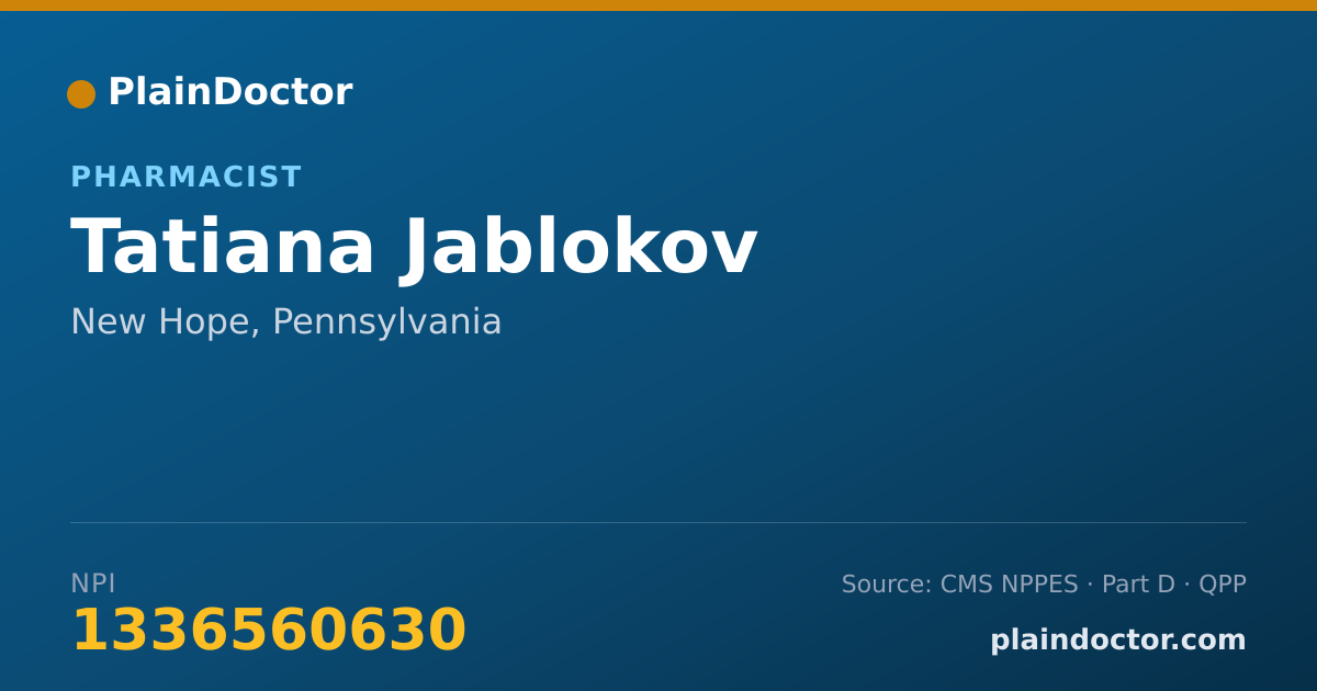 Shareable card for Tatiana Jablokov - Pharmacist, New Hope, PA