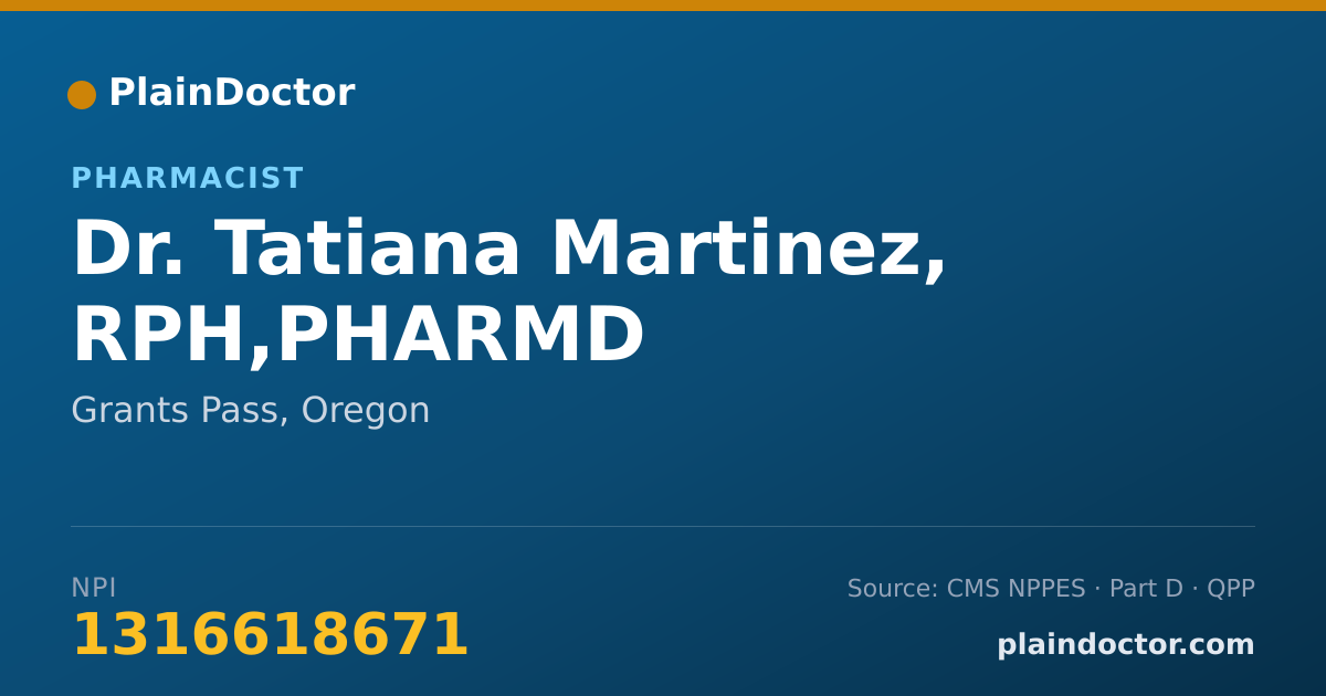 Shareable card for Tatiana Martinez, RPH,PHARMD - Pharmacist, Grants Pass, OR