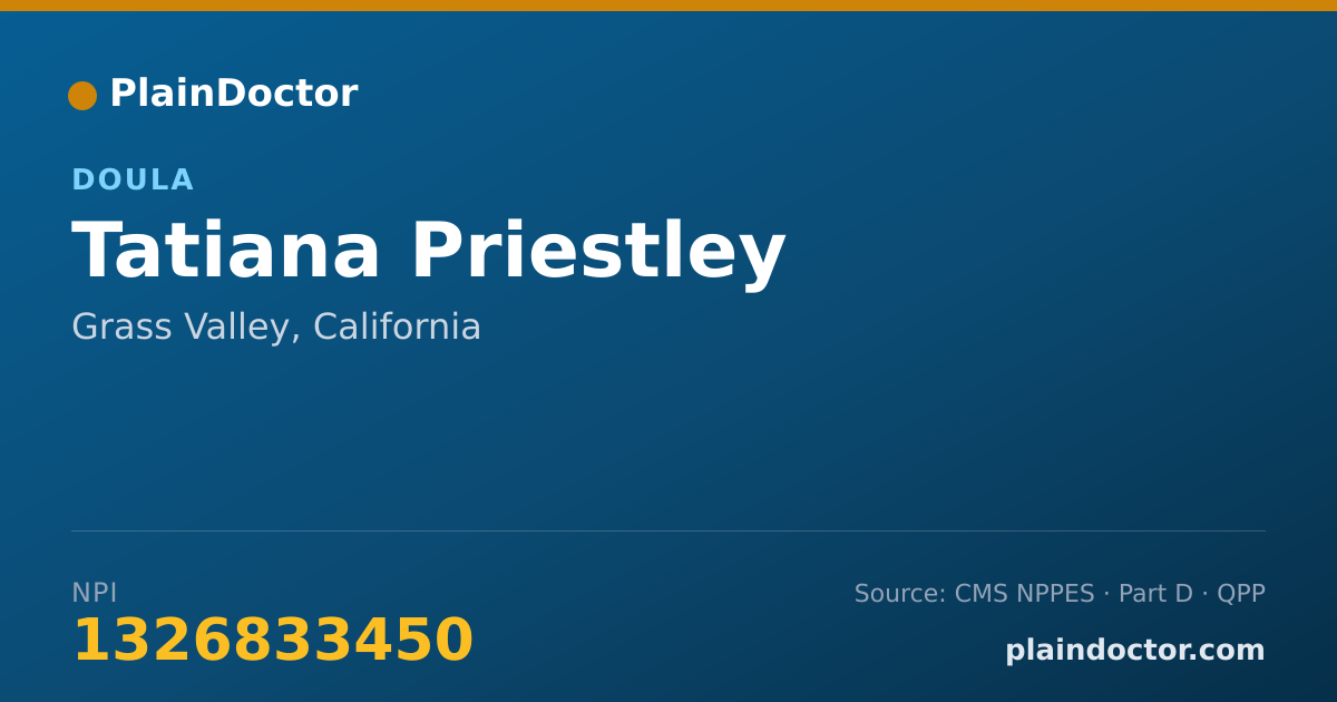 Shareable card for Tatiana Priestley - Doula, Grass Valley, CA