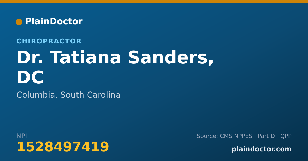 Shareable card for Tatiana Sanders, DC - Chiropractor, Columbia, SC