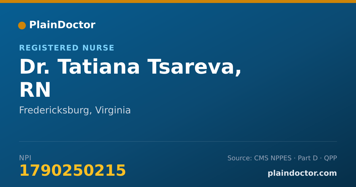 Shareable card for Tatiana Tsareva, RN - Registered Nurse, Fredericksburg, VA