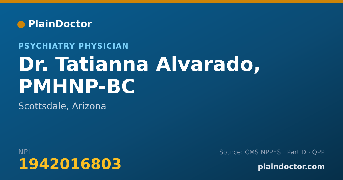Shareable card for Tatianna Alvarado, PMHNP-BC - Psychiatry Physician, Scottsdale, AZ