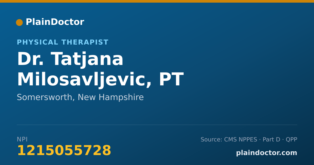 Shareable card for Tatjana Milosavljevic, PT - Physical Therapist, Somersworth, NH
