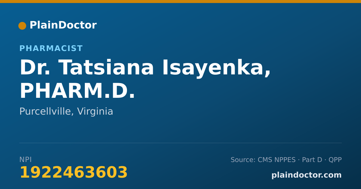 Shareable card for Tatsiana Isayenka, PHARM.D. - Pharmacist, Purcellville, VA