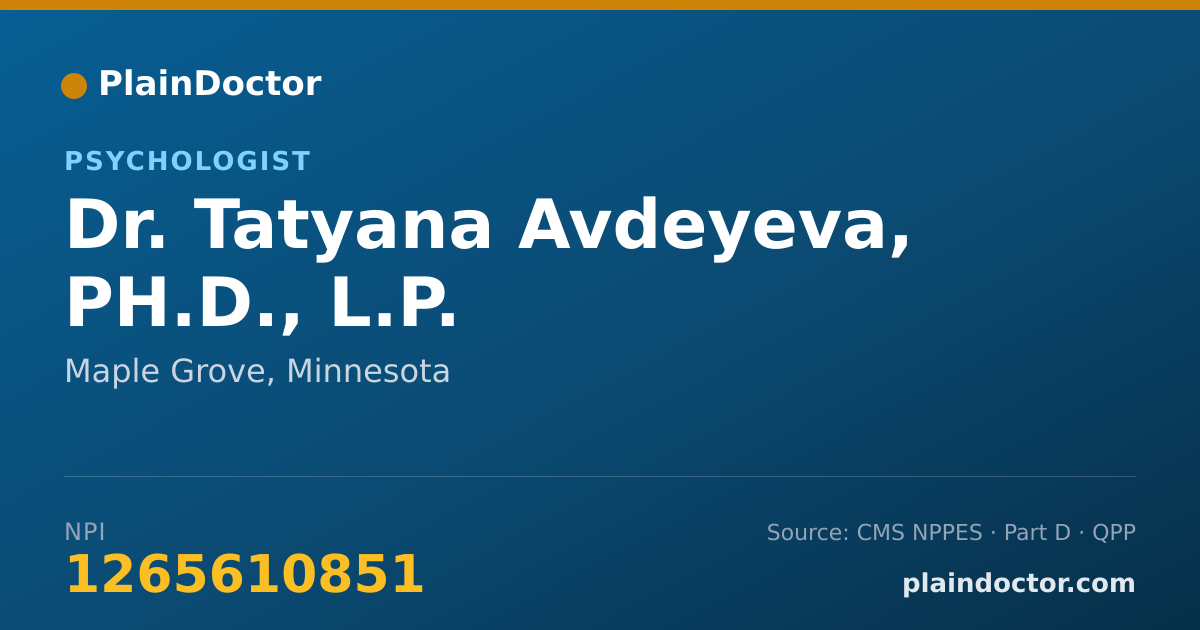 Shareable card for Tatyana Avdeyeva, PH.D., L.P. - Psychologist, Maple Grove, MN
