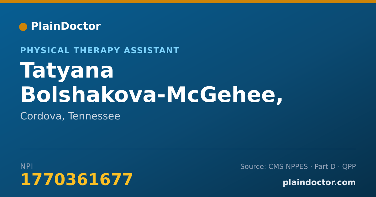 Shareable card for Tatyana Bolshakova-McGehee, PTA - Physical Therapy Assistant, Cordova, TN