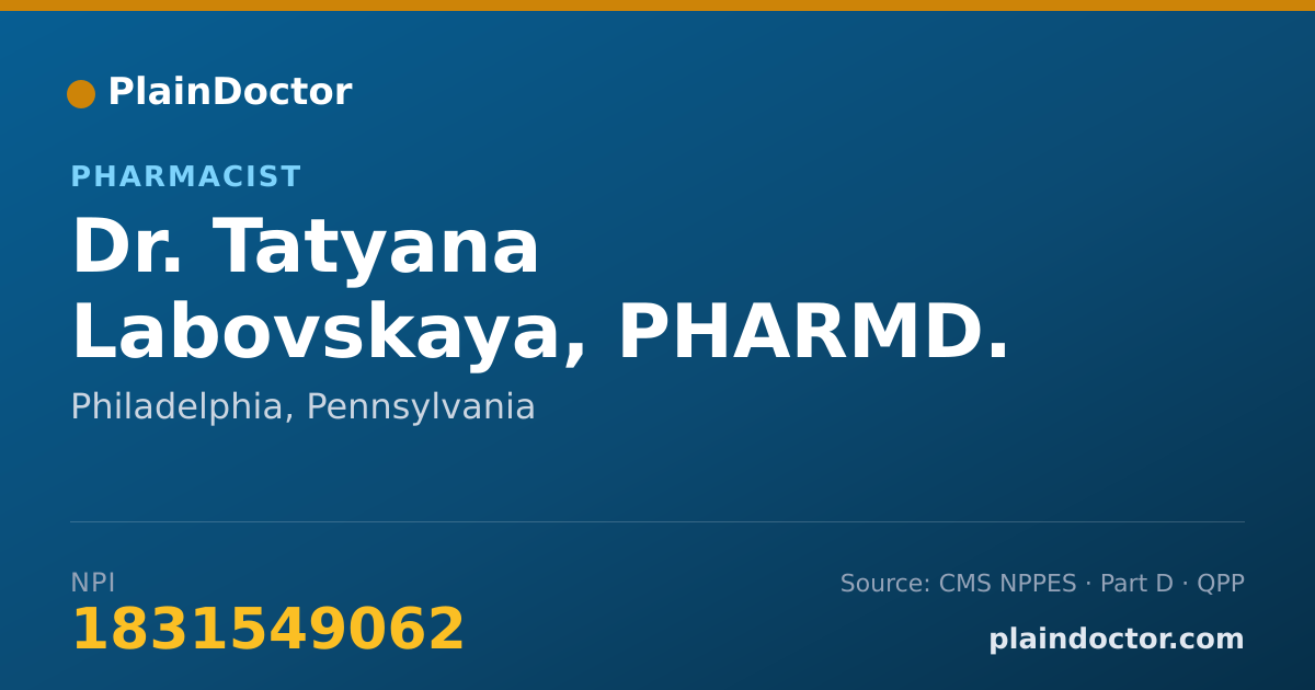 Shareable card for Tatyana Labovskaya, PHARMD. - Pharmacist, Philadelphia, PA