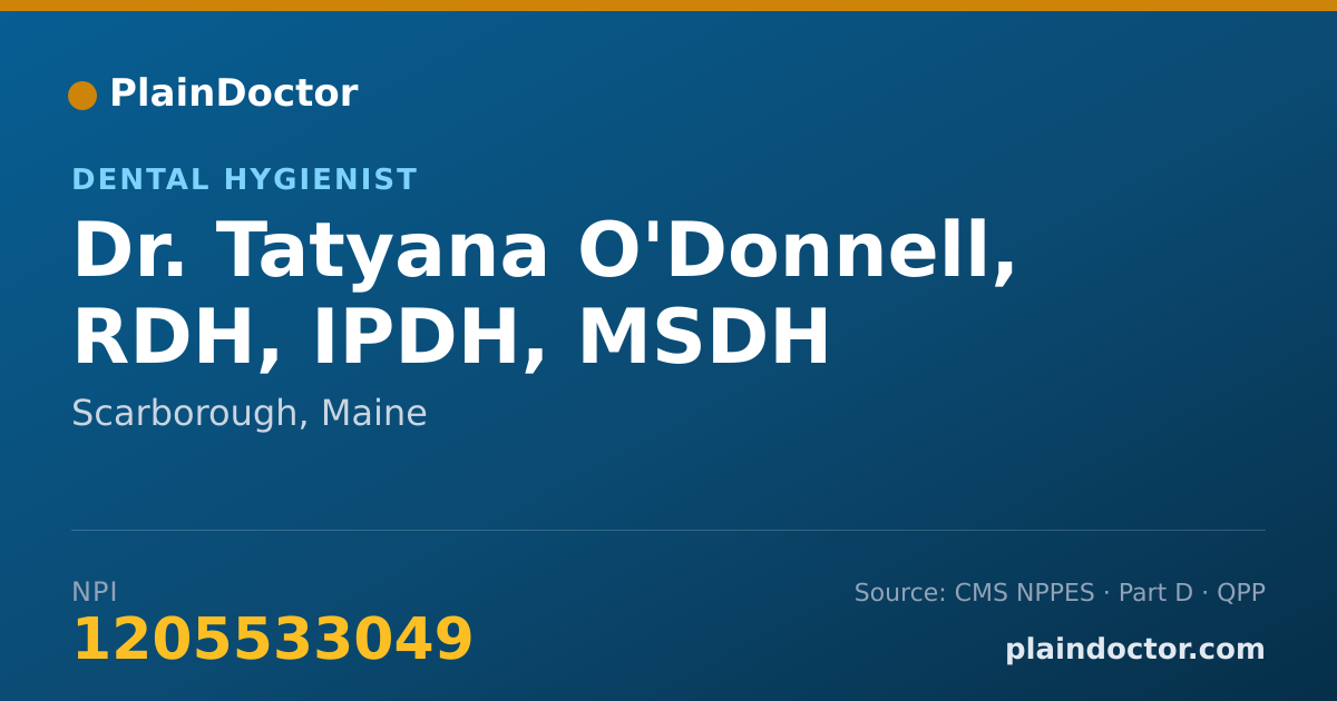 Shareable card for Tatyana O'Donnell, RDH, IPDH, MSDH - Dental Hygienist, Scarborough, ME