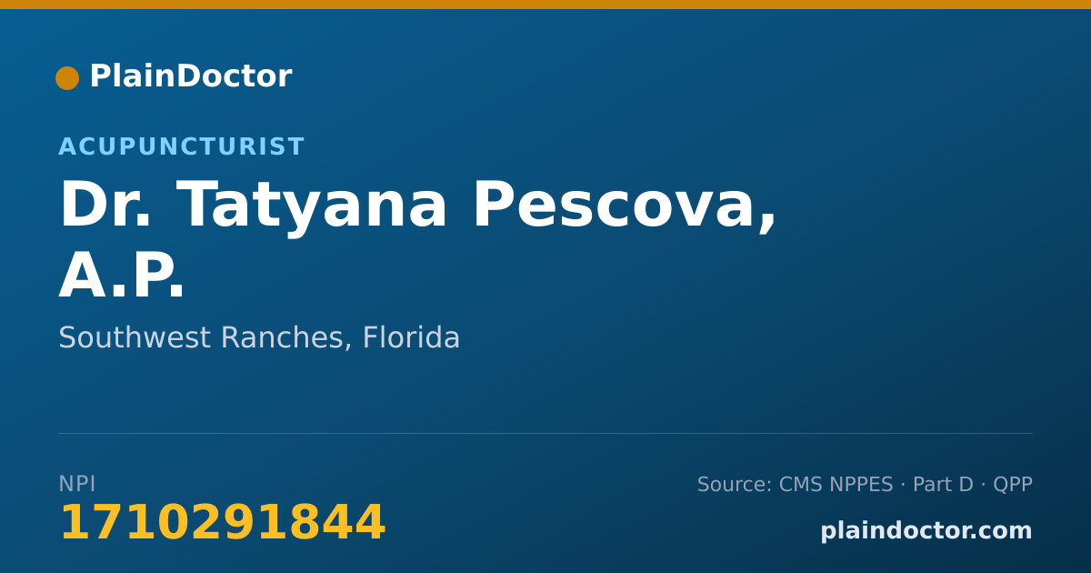 Shareable card for Tatyana Pescova, A.P. - Acupuncturist, Southwest Ranches, FL