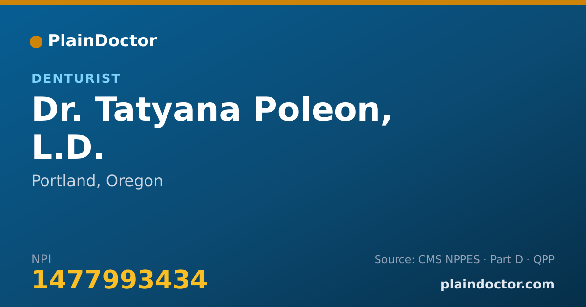 Shareable card for Tatyana Poleon, L.D. - Denturist, Portland, OR