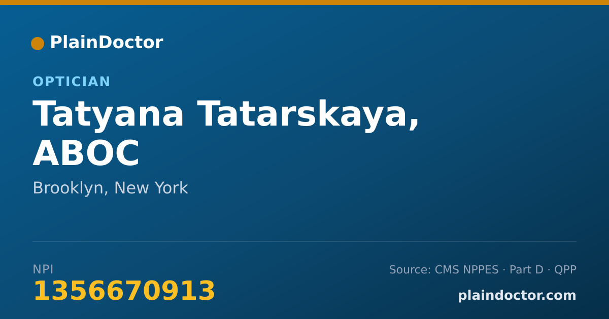 Shareable card for Tatyana Tatarskaya, ABOC - Optician, Brooklyn, NY
