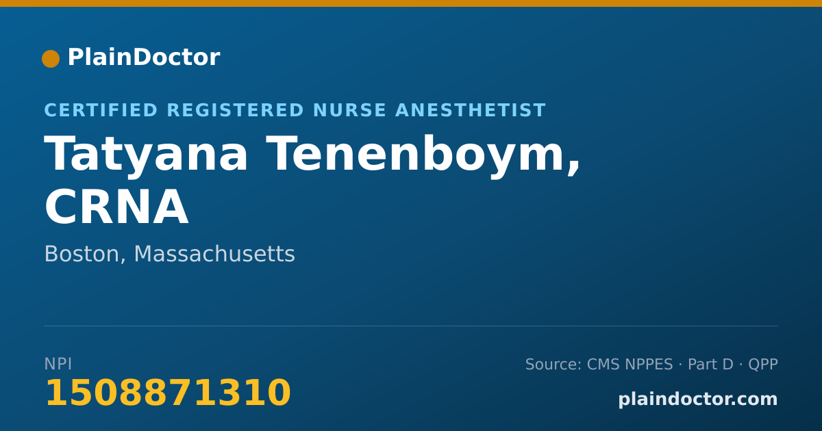 Shareable card for Tatyana Tenenboym, CRNA - Certified Registered Nurse Anesthetist, Boston, MA