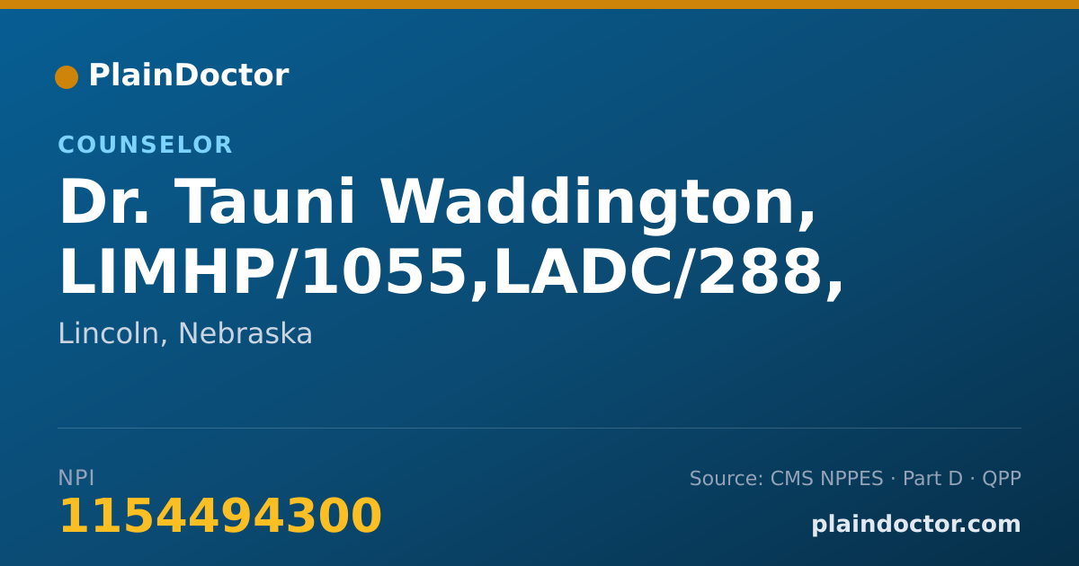 Shareable card for Tauni Waddington, LIMHP/1055,LADC/288, - Counselor, Lincoln, NE