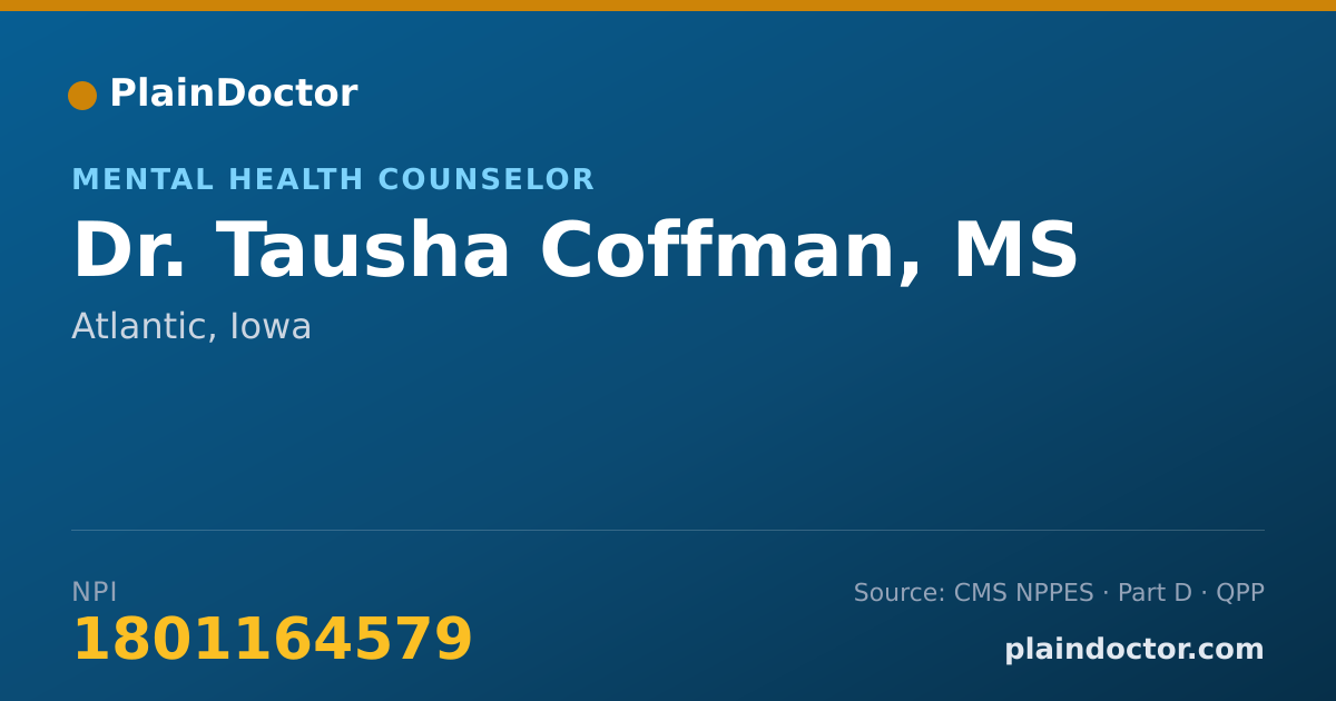 Shareable card for Tausha Coffman, MS - Mental Health Counselor, Atlantic, IA