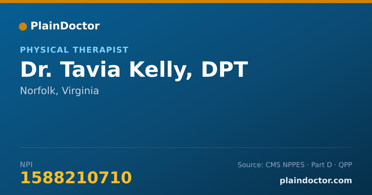 Shareable card for Tavia Kelly, DPT - Physical Therapist, Norfolk, VA