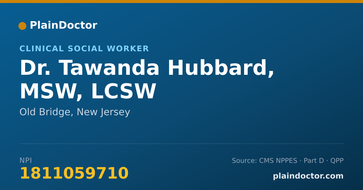 Shareable card for Tawanda Hubbard, MSW,  LCSW - Clinical Social Worker, Old Bridge, NJ
