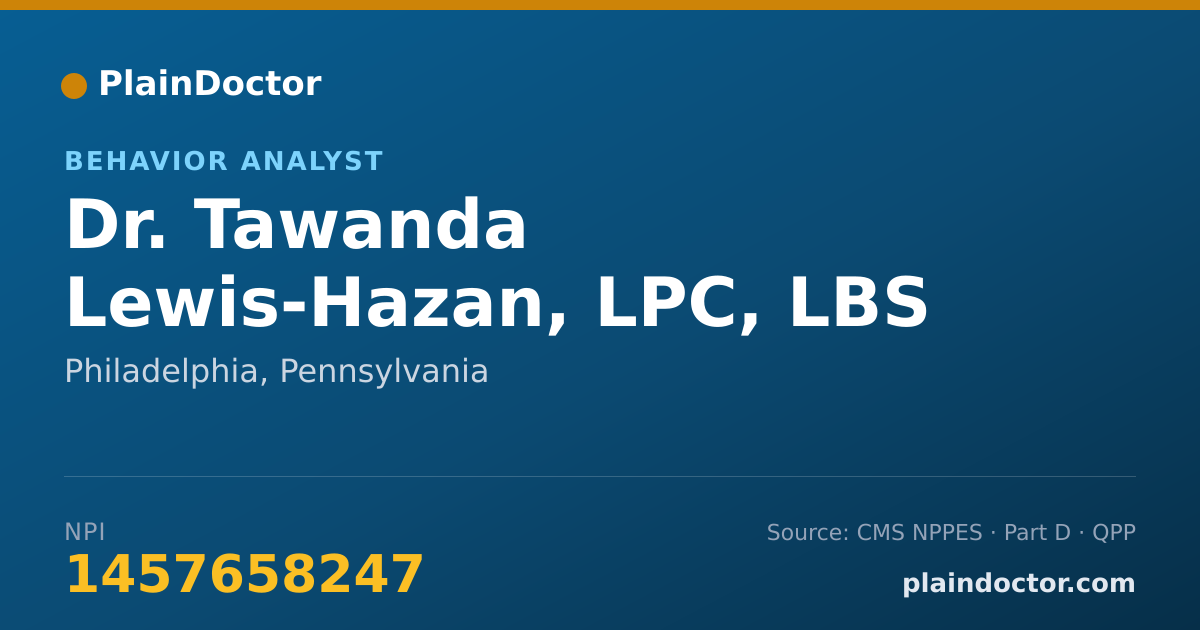 Shareable card for Tawanda Lewis-Hazan, LPC, LBS - Behavior Analyst, Philadelphia, PA