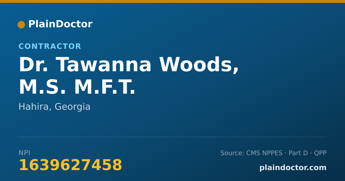 Shareable card for Tawanna Woods, M.S. M.F.T. - Contractor, Hahira, GA