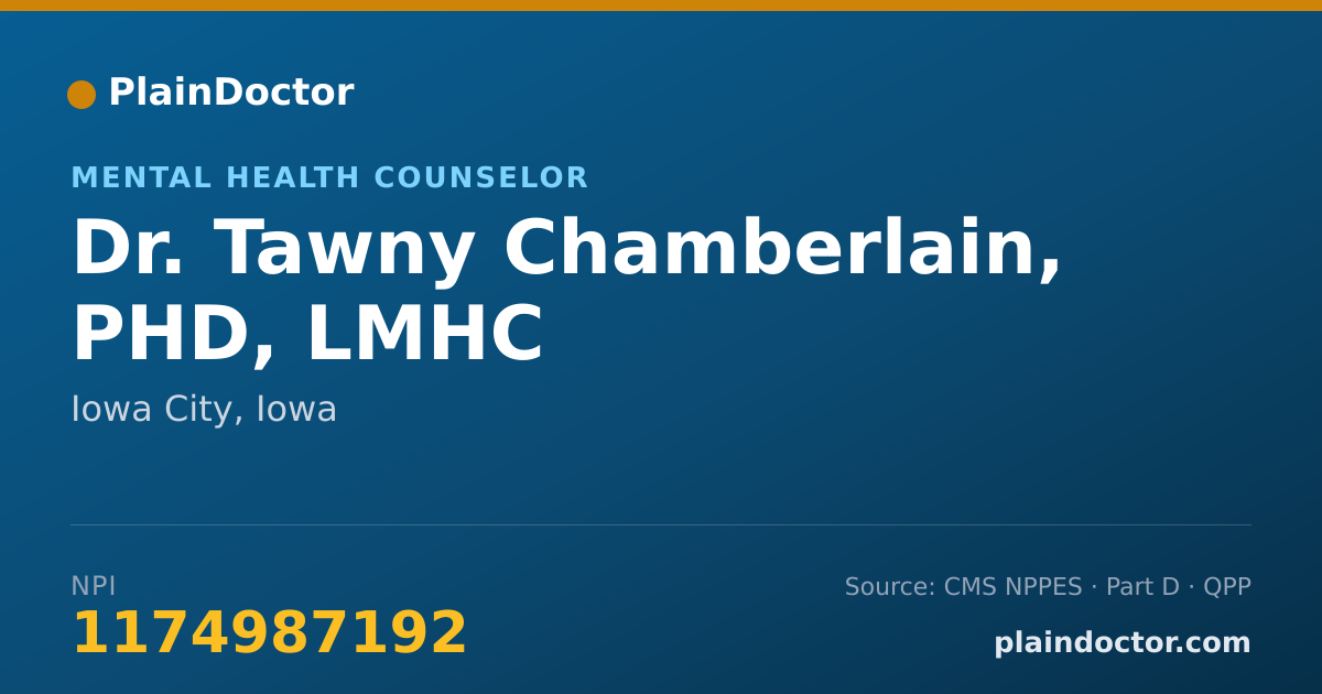 Shareable card for Tawny Chamberlain, PHD, LMHC - Mental Health Counselor, Iowa City, IA