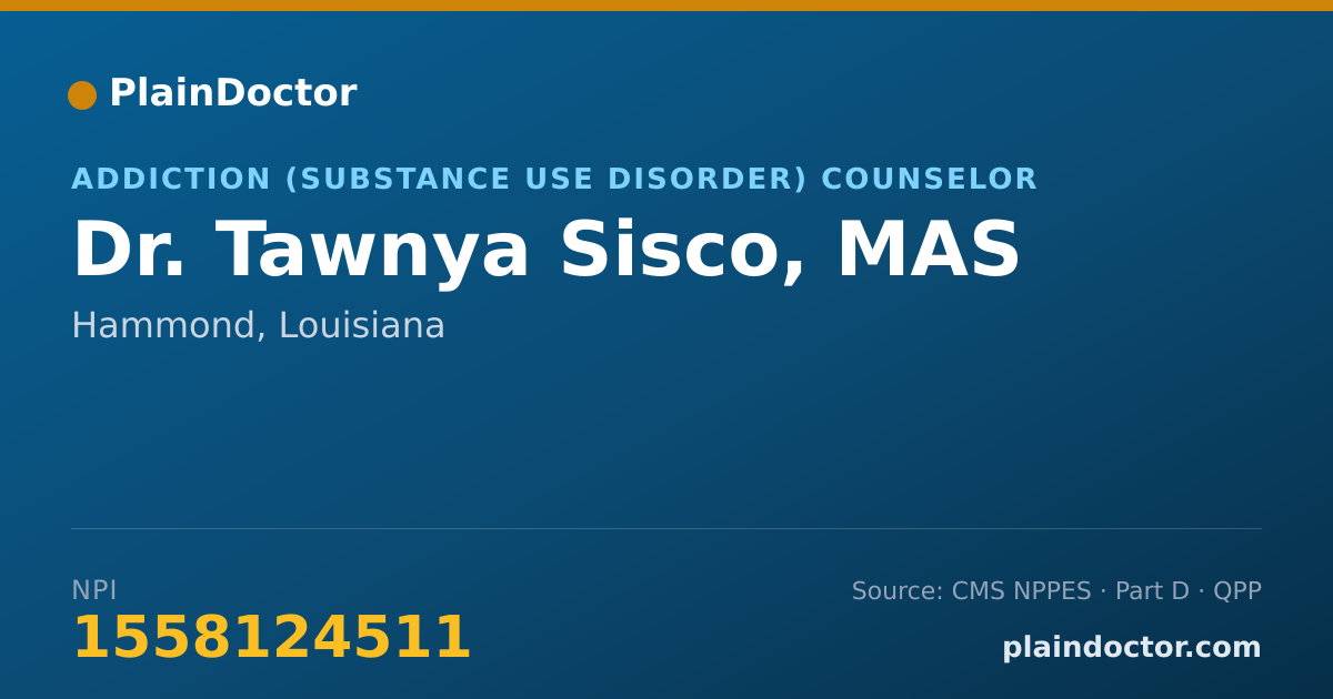 Shareable card for Tawnya Sisco, MAS - Addiction (Substance Use Disorder) Counselor, Hammond, LA