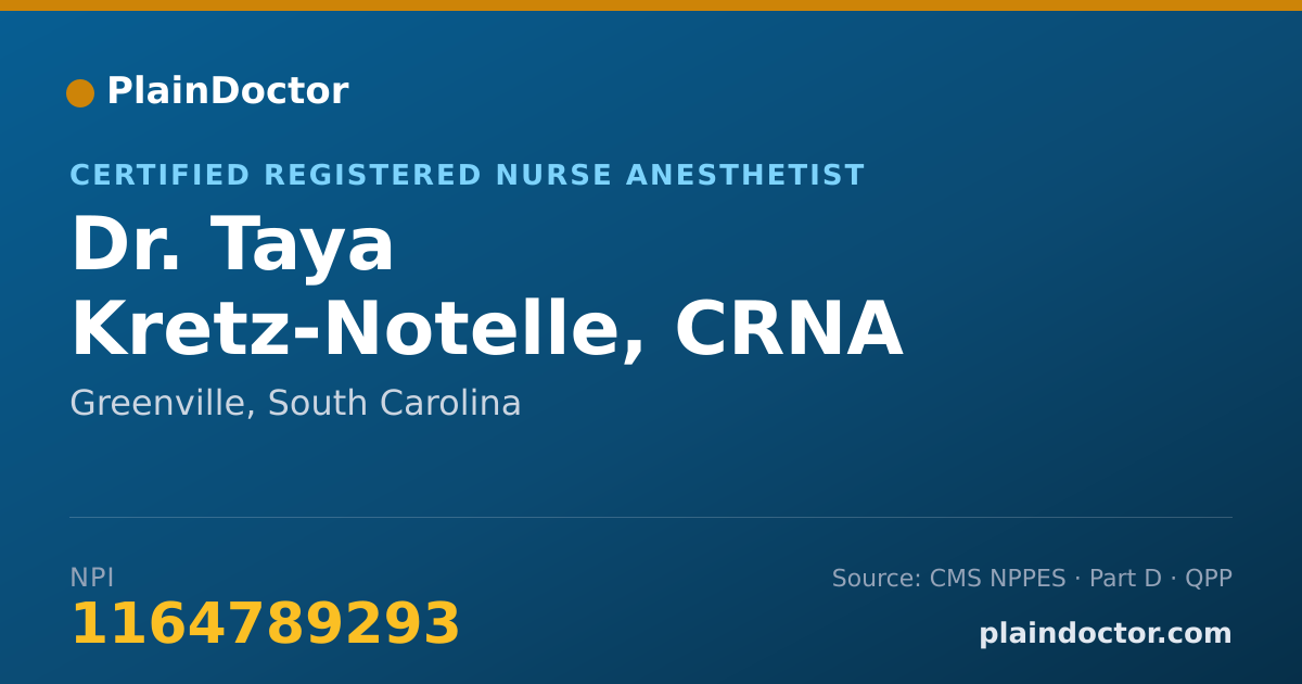 Shareable card for Taya Kretz-Notelle, CRNA - Certified Registered Nurse Anesthetist, Greenville, SC