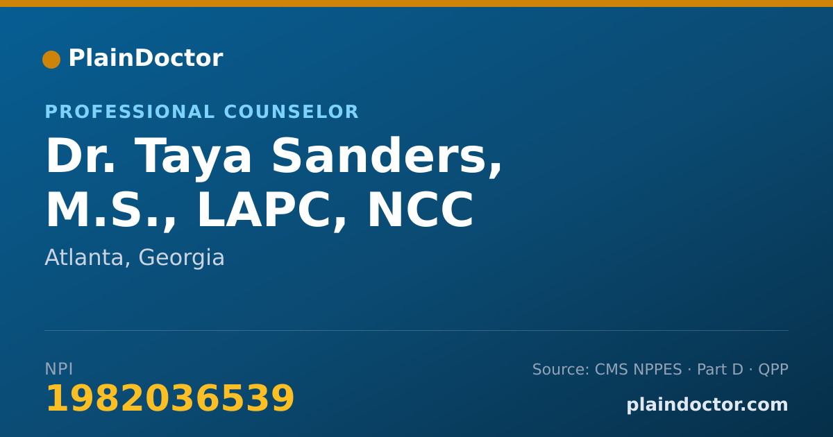 Shareable card for Taya Sanders, M.S., LAPC, NCC - Professional Counselor, Atlanta, GA