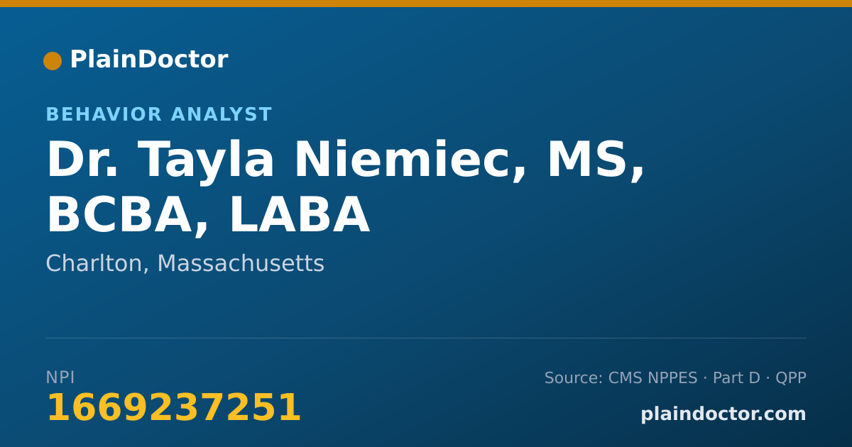 Shareable card for Tayla Niemiec, MS, BCBA, LABA - Behavior Analyst, Charlton, MA