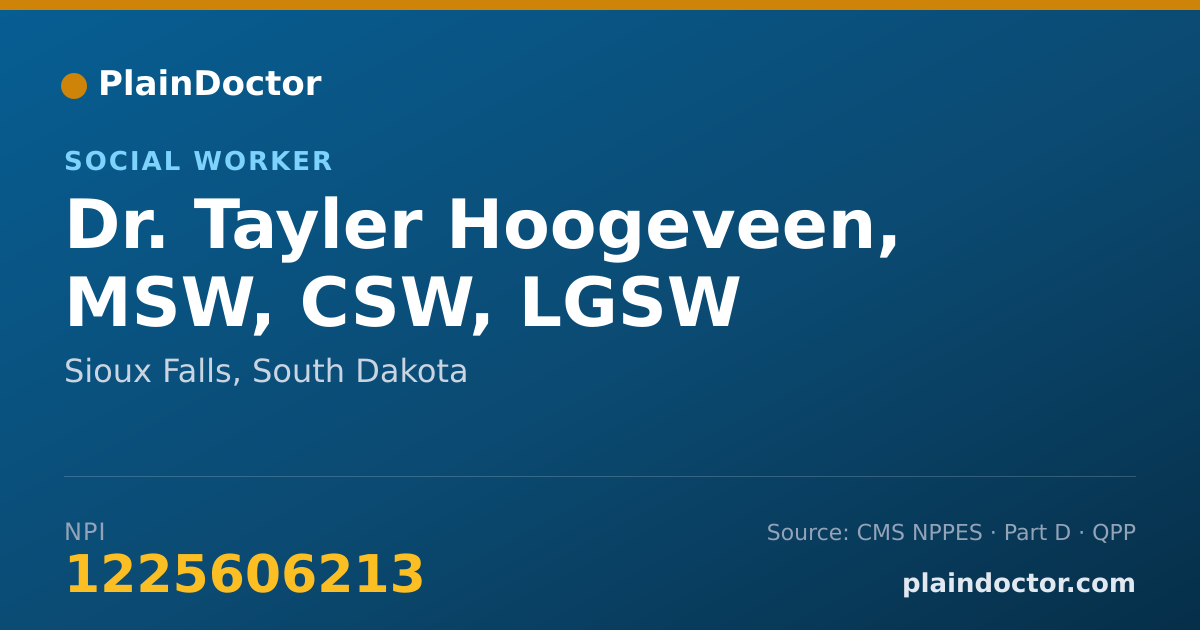 Shareable card for Tayler Hoogeveen, MSW, CSW, LGSW - Social Worker, Sioux Falls, SD